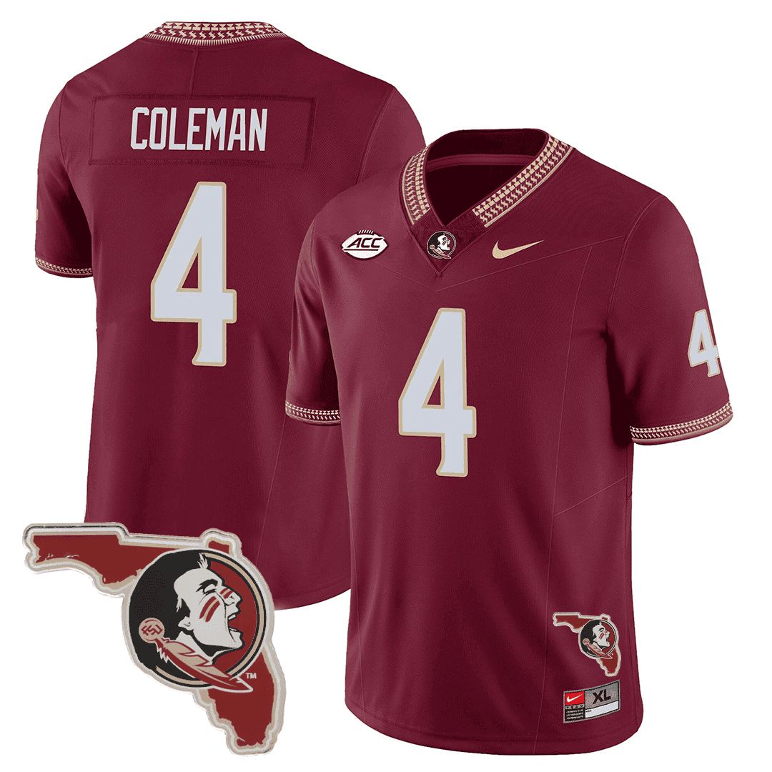 Men Florida State Seminoles #4 Coleman Red 2024 Nike Map Patch Limited NCAA Jersey->customized nfl jersey->Custom Jersey